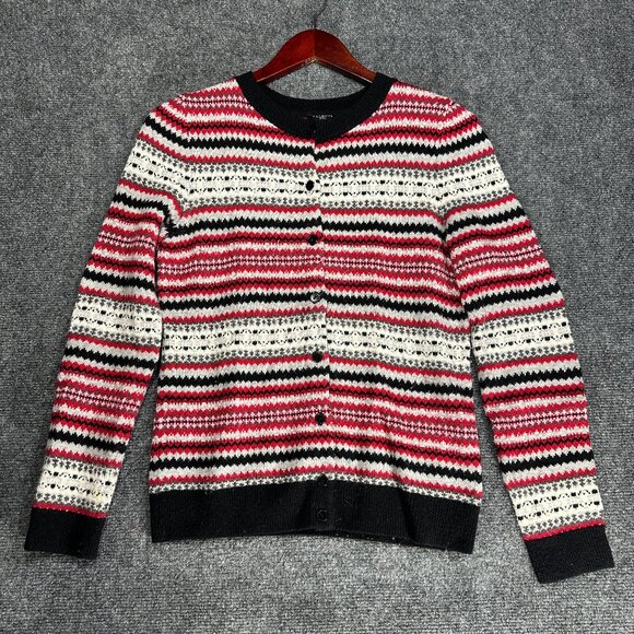 Talbots Sweater Womens P Red Gray Black Fair Isle Cardigan Lambswool Button Up - Picture 1 of 8